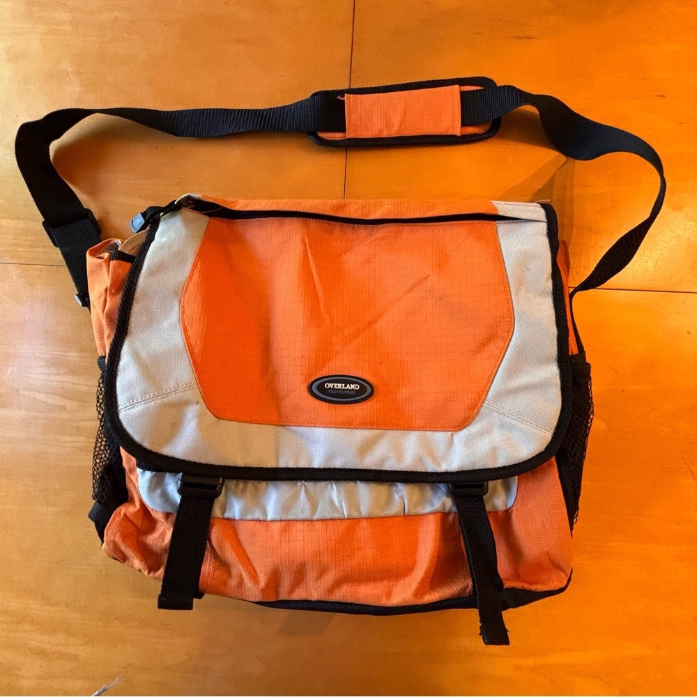 Overland Equipment orange, grey, black messenger bag